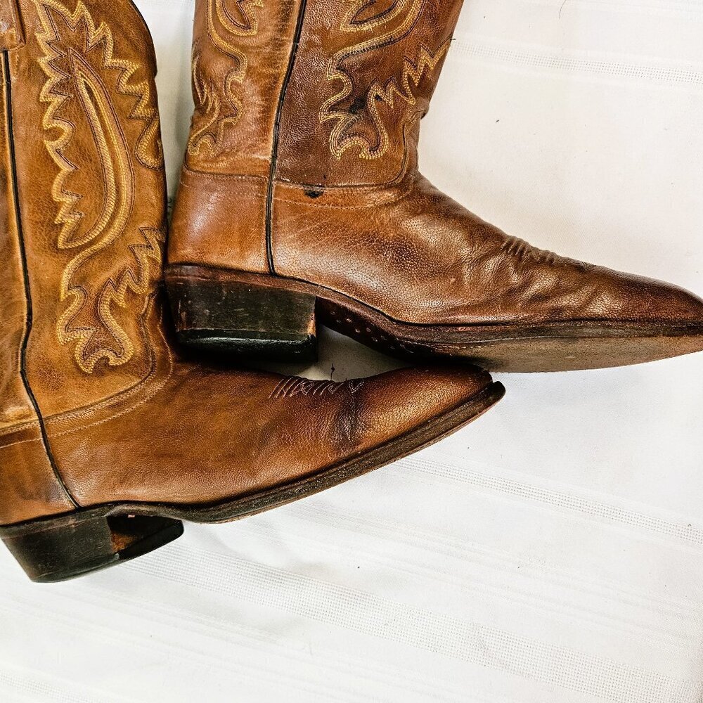 Old West Men Vintage Leather Cowboy Western Work Boots Size 9.5D - Picture 5 of 6